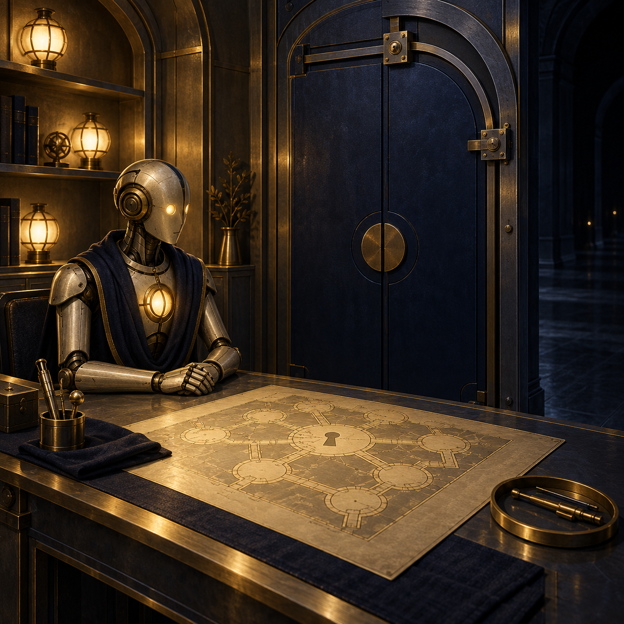 A quiet worker beside the private door and the unfinished identity map