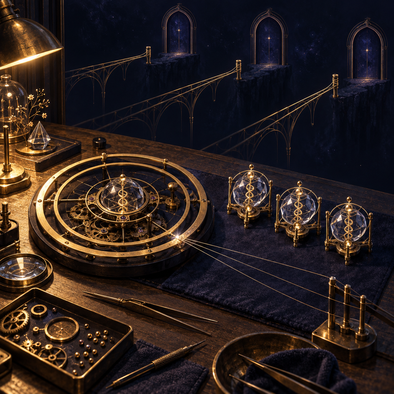 The clockmaker's bench, matching artifacts and three unfinished bridges