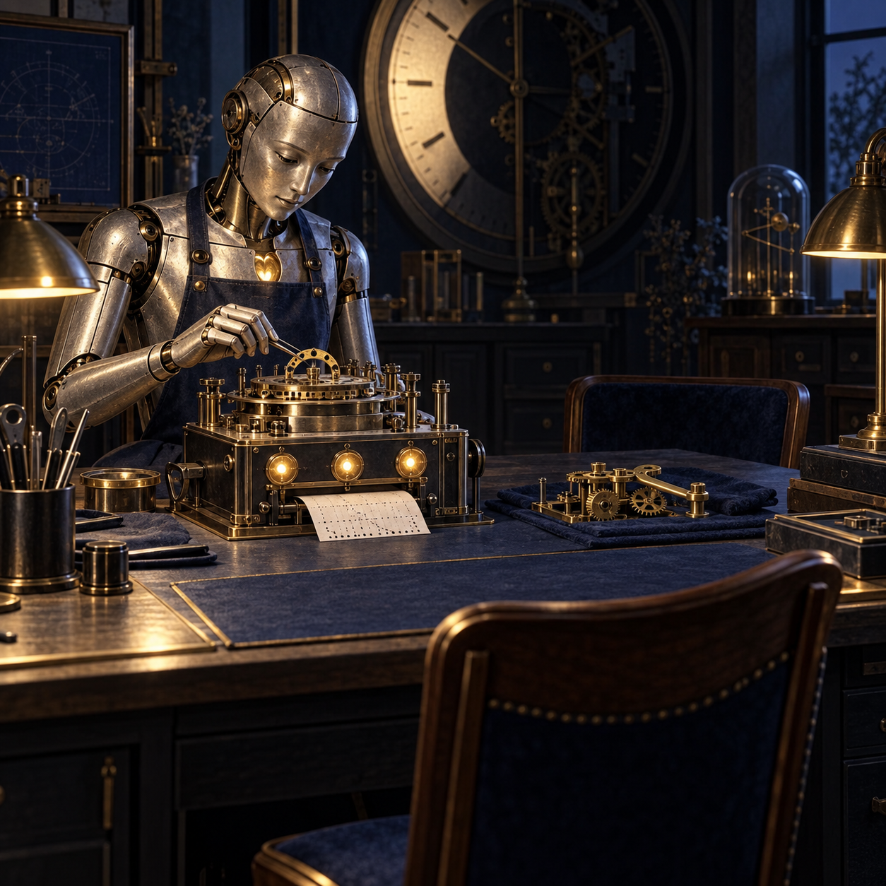 Three reporting lamps and an unfinished clock