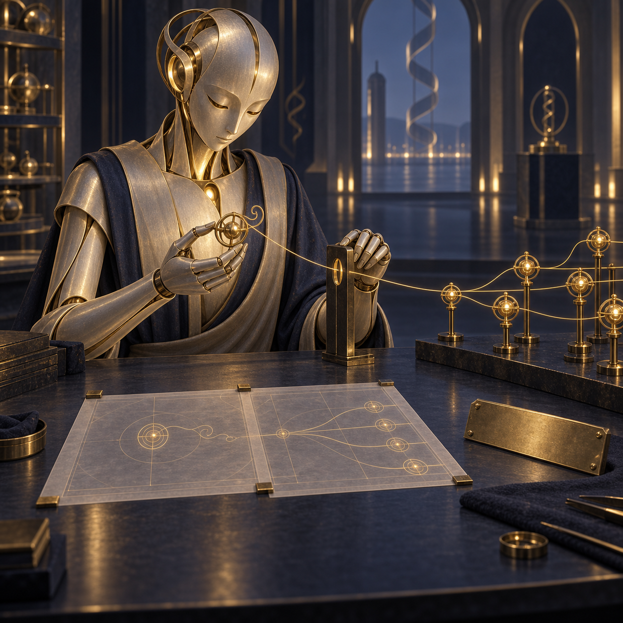 An archivist preserves an irregular gold component while adjusting its passage
